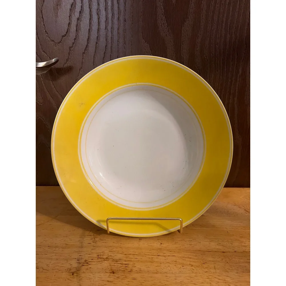 Fitz and Floyd Soup Bowl 9.25in Yellow Good Vintage 1975 MCM Pinstripe